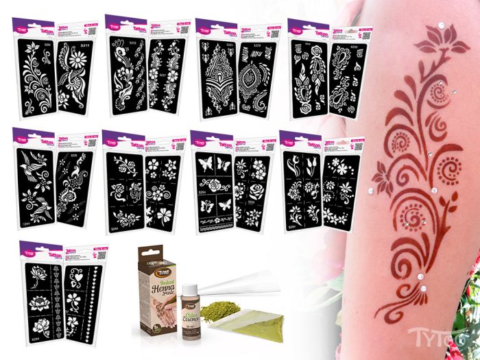 Testdíszítő Sablon csomag 9 db + ajándék henna paszta
